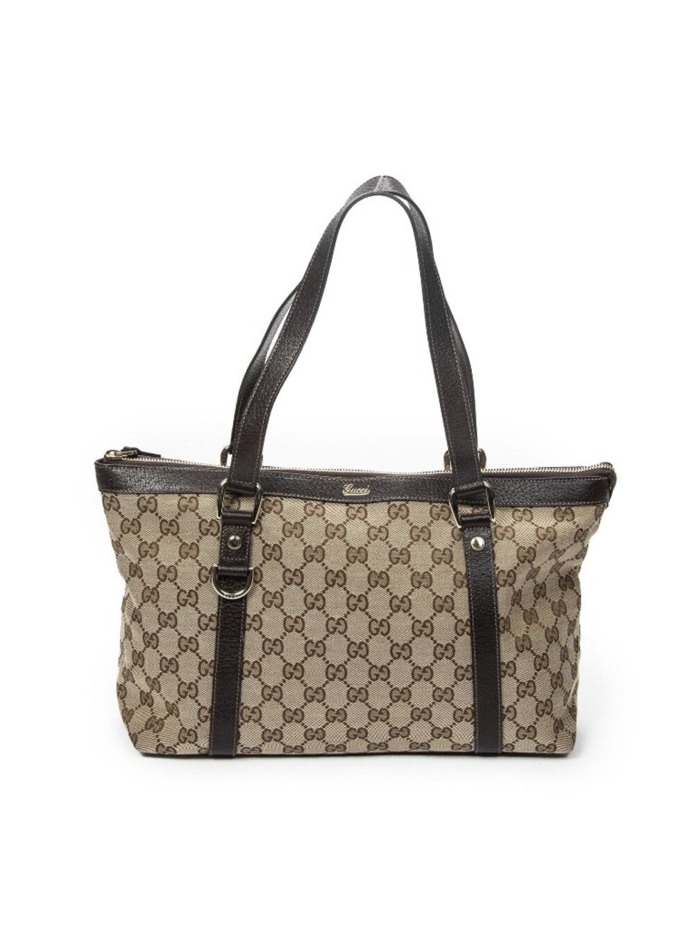 Gucci Abbey Zip Tote Bag Brown Beige GG Canvas